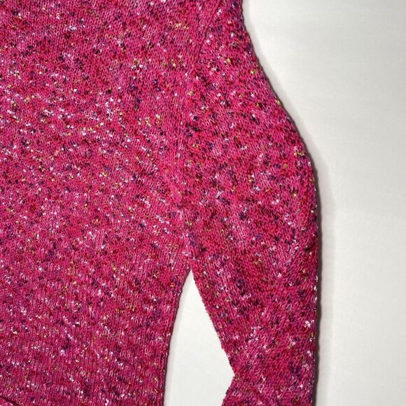 Rainbow Knit Pink Sweater Large Colourful Chunky Roll Neck Jumper Hippie Boho - Picture 7 of 13